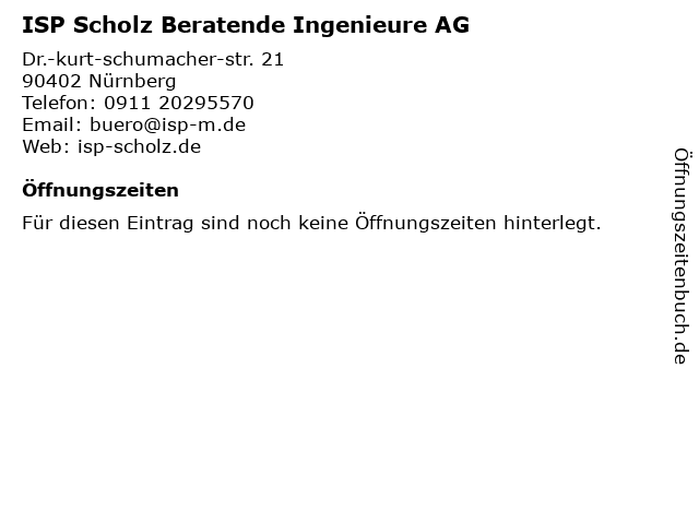 ISP Scholz Beratende Ingenieure AG in Nürnberg: Adresse und Öffnungszeiten