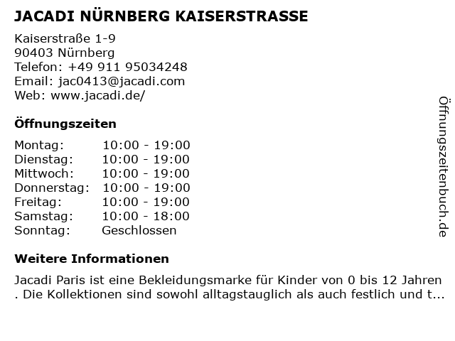JACADI NÜRNBERG KAISERSTRASSE in Nürnberg: Adresse und Öffnungszeiten