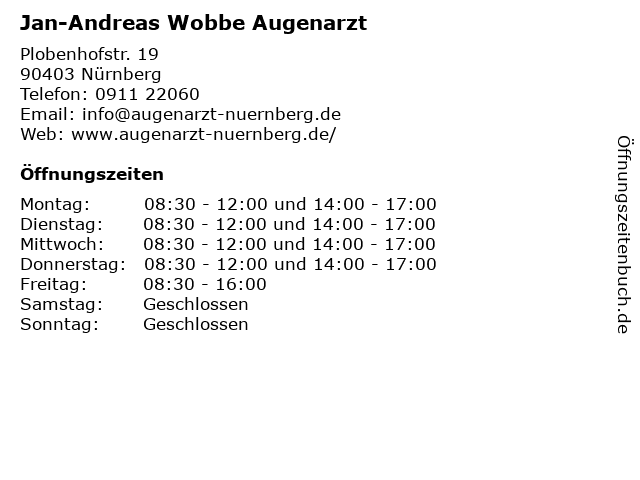 Jan-Andreas Wobbe Augenarzt in Nürnberg: Adresse und Öffnungszeiten