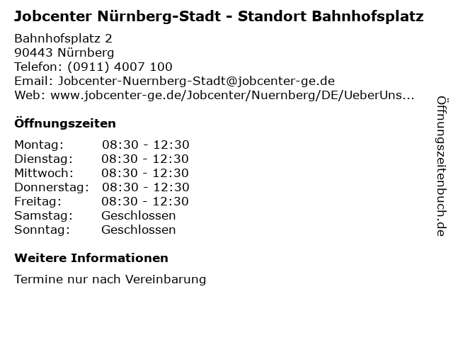 Jobcenter Nürnberg-Stadt - Standort Bahnhofsplatz in Nürnberg: Adresse und Öffnungszeiten