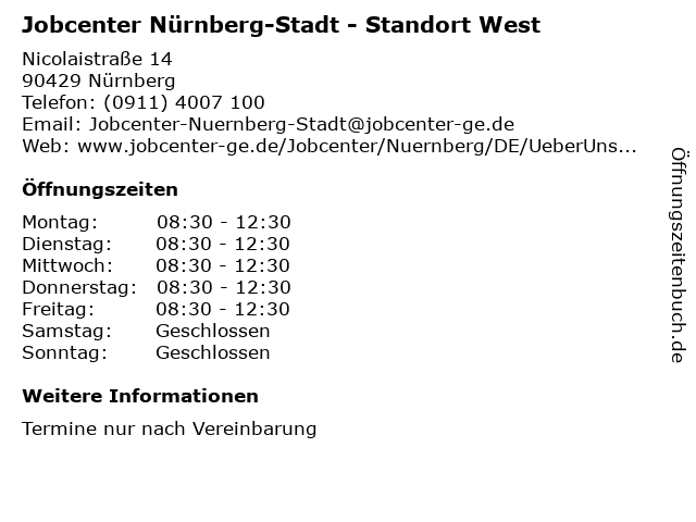 Jobcenter Nürnberg-Stadt - Standort West in Nürnberg: Adresse und Öffnungszeiten
