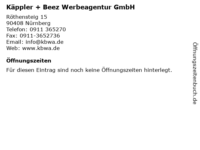 Käppler + Beez Werbeagentur GmbH in Nürnberg: Adresse und Öffnungszeiten