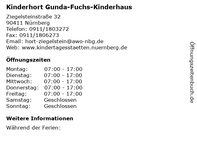 Kinderhort Gunda-Fuchs-Kinderhaus in Nürnberg: Adresse und Öffnungszeiten