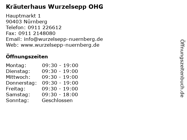 Kräuterhaus Wurzelsepp OHG in Nürnberg: Adresse und Öffnungszeiten