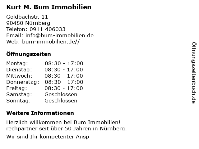 Kurt M. Bum Immobilien in Nürnberg: Adresse und Öffnungszeiten
