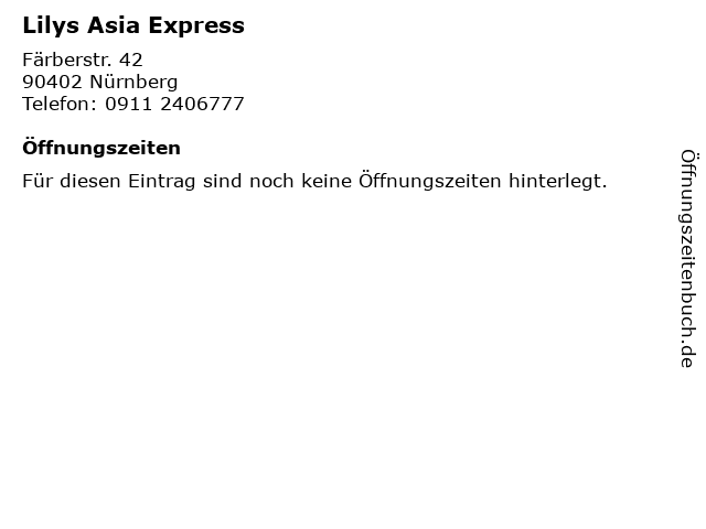 Lilys Asia Express in Nürnberg: Adresse und Öffnungszeiten