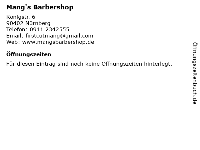 Mang's Barbershop in Nürnberg: Adresse und Öffnungszeiten