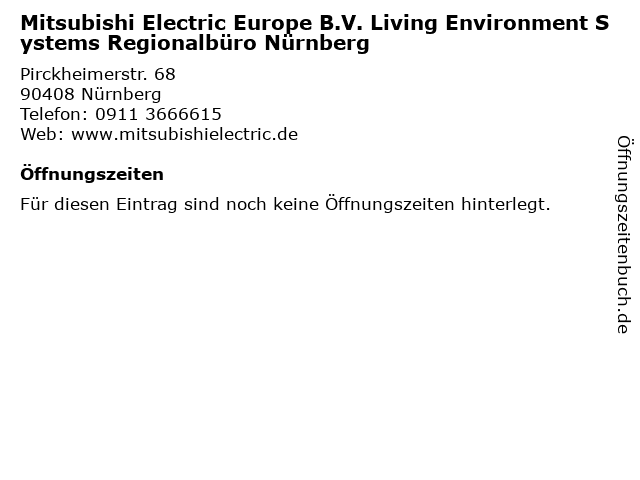 Mitsubishi Electric Europe B.V. Living Environment Systems Regionalbüro Nürnberg in Nürnberg: Adresse und Öffnungszeiten