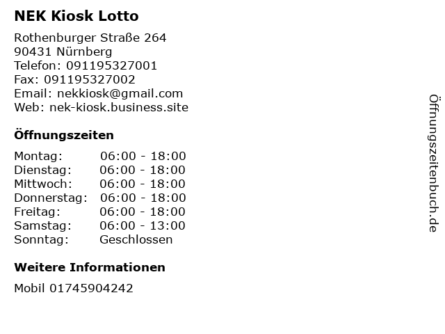 NEK Kiosk Lotto in Nürnberg: Adresse und Öffnungszeiten