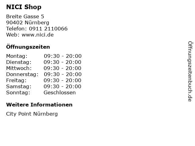 NICI Shop in Nürnberg: Adresse und Öffnungszeiten