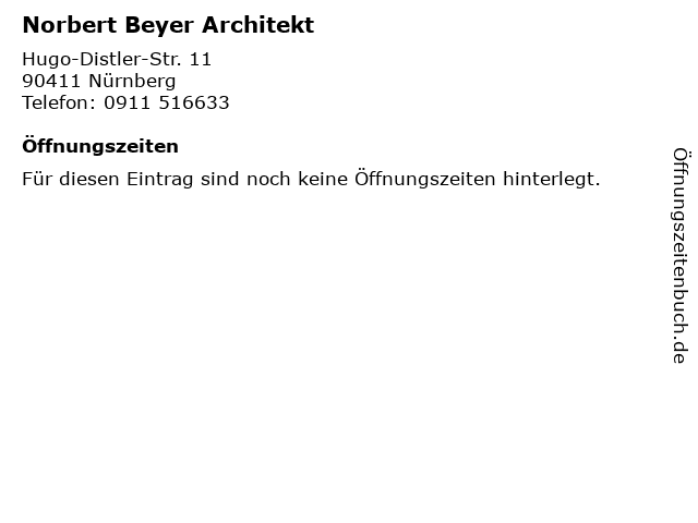 Norbert Beyer Architekt in Nürnberg: Adresse und Öffnungszeiten