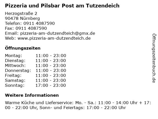 Pizzeria und Pilsbar Post am Tutzendeich in Nürnberg: Adresse und Öffnungszeiten