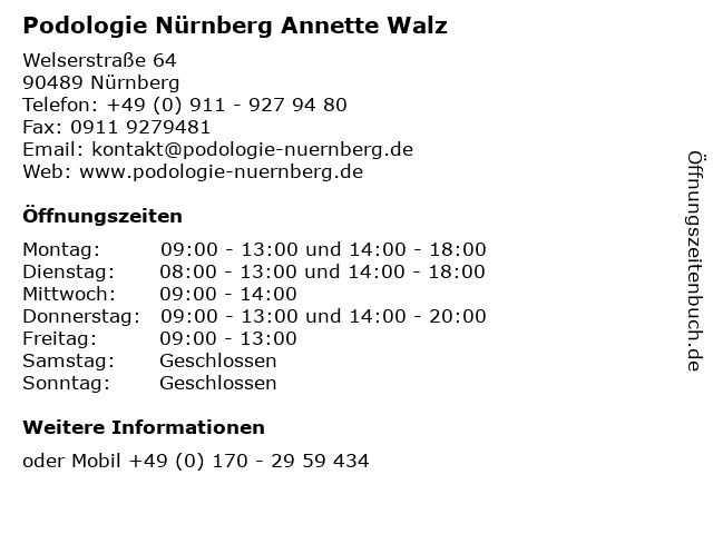 Podologie Nürnberg Annette Walz in Nürnberg: Adresse und Öffnungszeiten