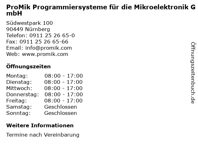 ProMik Programmiersysteme für die Mikroelektronik GmbH in Nürnberg: Adresse und Öffnungszeiten