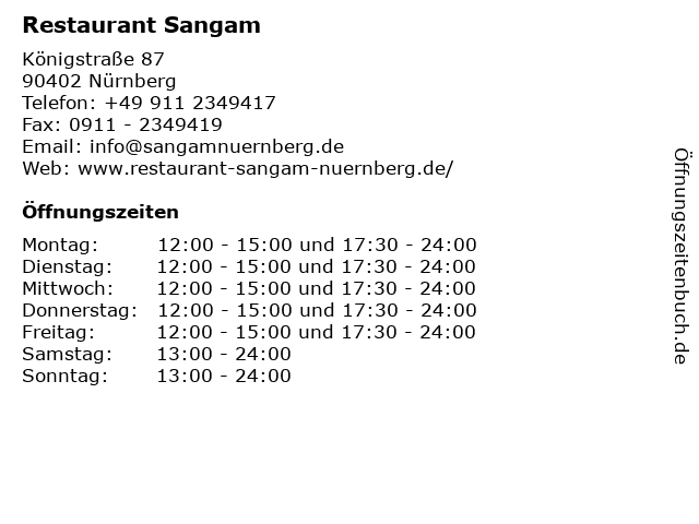 Restaurant Sangam in Nürnberg: Adresse und Öffnungszeiten