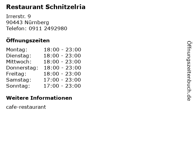 Restaurant Schnitzelria in Nürnberg: Adresse und Öffnungszeiten