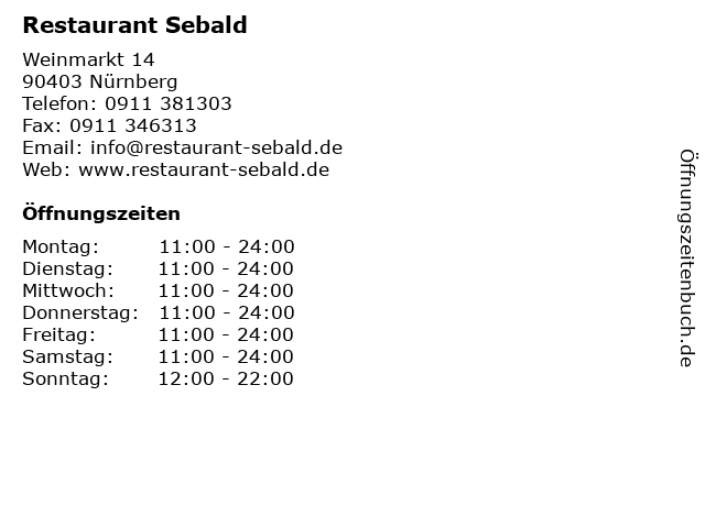 Restaurant Sebald in Nürnberg: Adresse und Öffnungszeiten