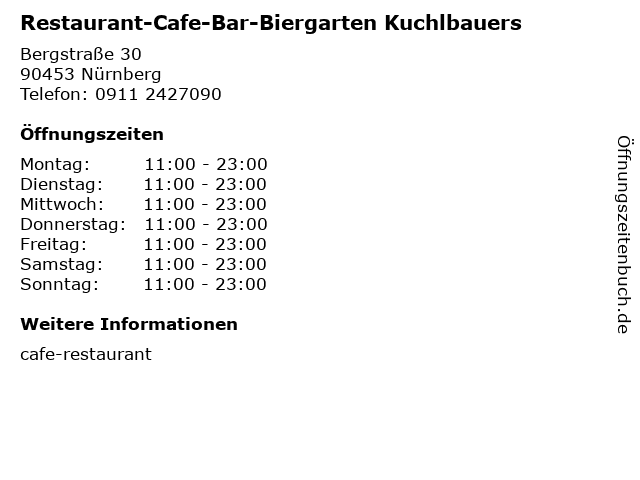 Restaurant-Cafe-Bar-Biergarten Kuchlbauers in Nürnberg: Adresse und Öffnungszeiten