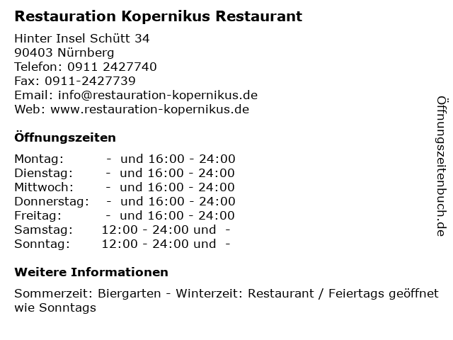 Restauration Kopernikus Restaurant in Nürnberg: Adresse und Öffnungszeiten
