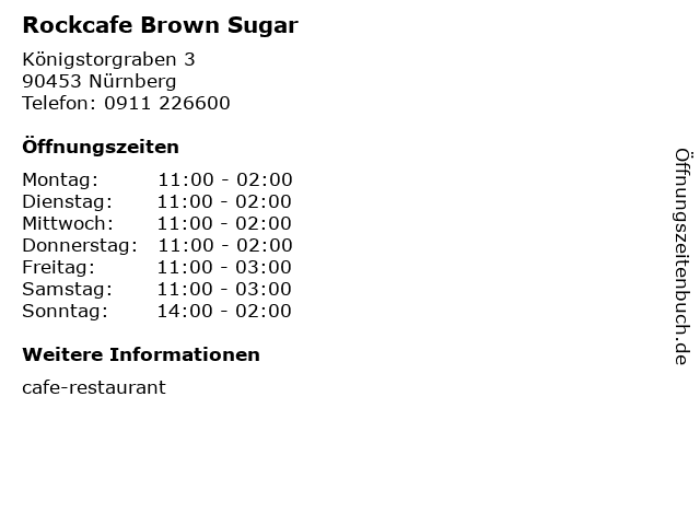 Rockcafe Brown Sugar in Nürnberg: Adresse und Öffnungszeiten