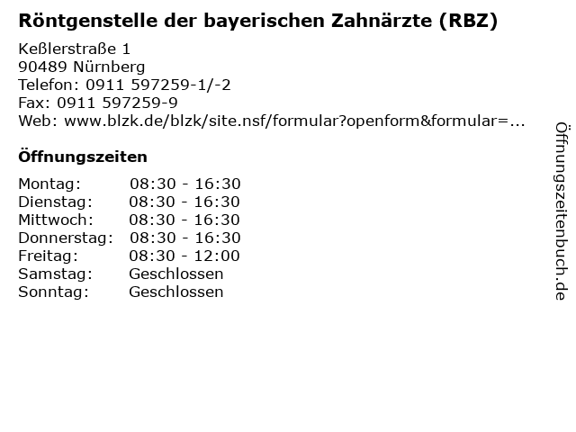 Röntgenstelle der bayerischen Zahnärzte (RBZ) in Nürnberg: Adresse und Öffnungszeiten