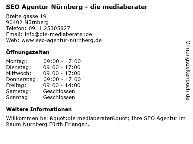 SEO Agentur Nürnberg - die mediaberater in Nürnberg: Adresse und Öffnungszeiten