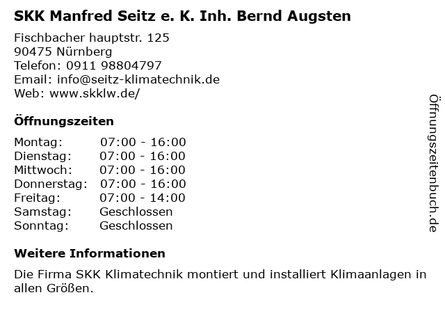 SKK Manfred Seitz e. K. Inh. Bernd Augsten in Nürnberg: Adresse und Öffnungszeiten