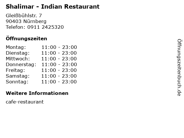 Shalimar - Indian Restaurant in Nürnberg: Adresse und Öffnungszeiten