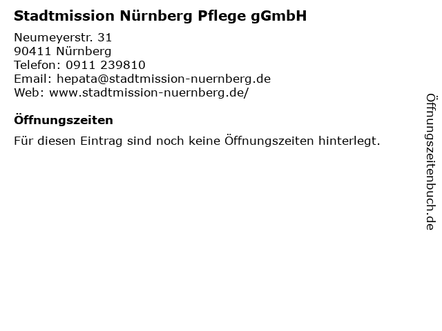 Stadtmission Nürnberg Pflege gGmbH in Nürnberg: Adresse und Öffnungszeiten