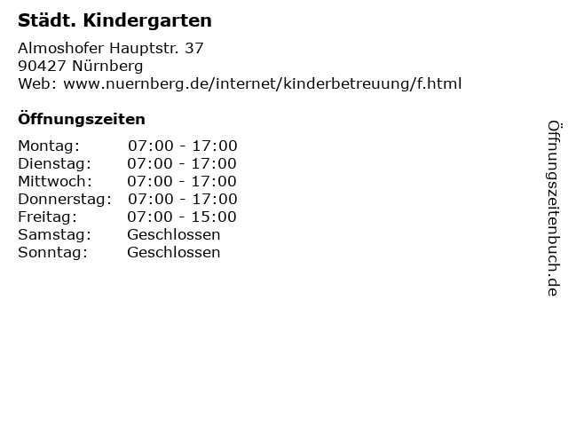 Städt. Kindergarten in Nürnberg: Adresse und Öffnungszeiten