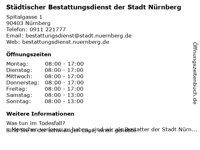 Städtischer Bestattungsdienst der Stadt Nürnberg in Nürnberg: Adresse und Öffnungszeiten