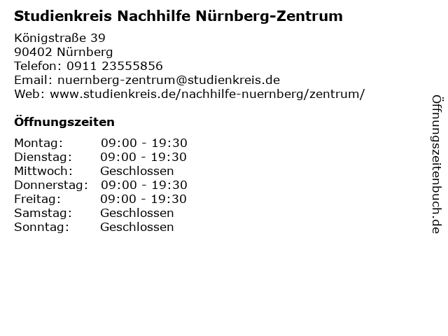 Studienkreis Nachhilfe Nürnberg-Zentrum in Nürnberg: Adresse und Öffnungszeiten