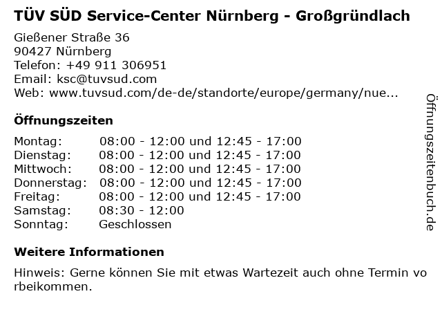 TÜV SÜD Service-Center Nürnberg - Großgründlach in Nürnberg: Adresse und Öffnungszeiten