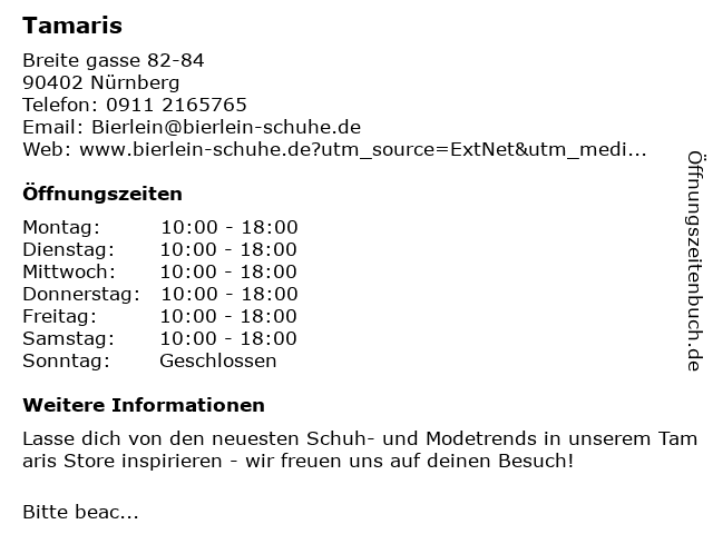 Tamaris in Nürnberg: Adresse und Öffnungszeiten