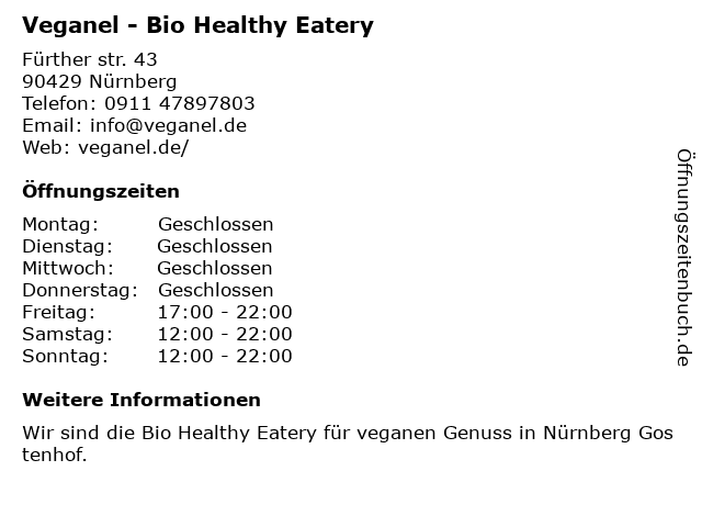 Veganel - Bio Healthy Eatery in Nürnberg: Adresse und Öffnungszeiten