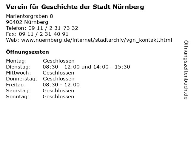 Verein für Geschichte der Stadt Nürnberg in Nürnberg: Adresse und Öffnungszeiten