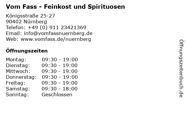 Vom Fass - Feinkost und Spirituosen in Nürnberg: Adresse und Öffnungszeiten