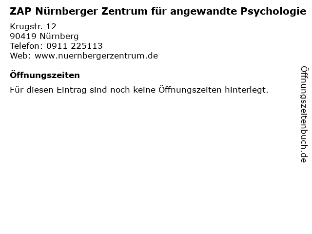 ZAP Nürnberger Zentrum für angewandte Psychologie in Nürnberg: Adresse und Öffnungszeiten