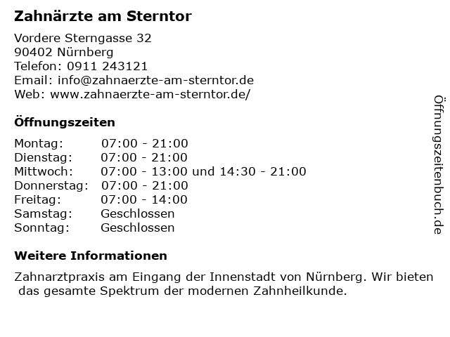 Zahnärzte am Sterntor in Nürnberg: Adresse und Öffnungszeiten