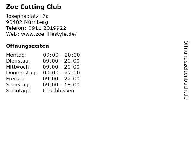 Zoe Cutting Club in Nürnberg: Adresse und Öffnungszeiten