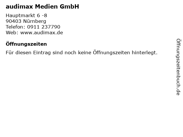audimax Medien GmbH in Nürnberg: Adresse und Öffnungszeiten