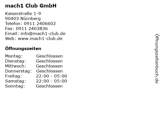 mach1 Club GmbH in Nürnberg: Adresse und Öffnungszeiten