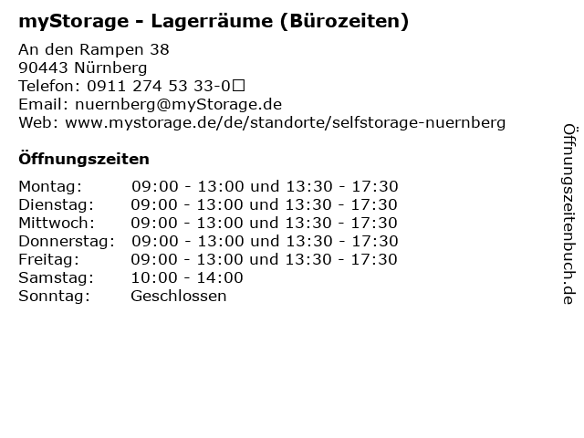 myStorage - Lagerräume (Bürozeiten) in Nürnberg: Adresse und Öffnungszeiten