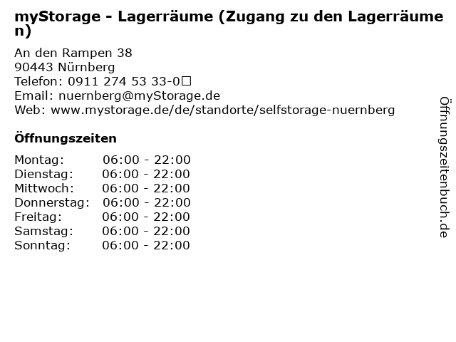 myStorage - Lagerräume (Zugang zu den Lagerräumen) in Nürnberg: Adresse und Öffnungszeiten