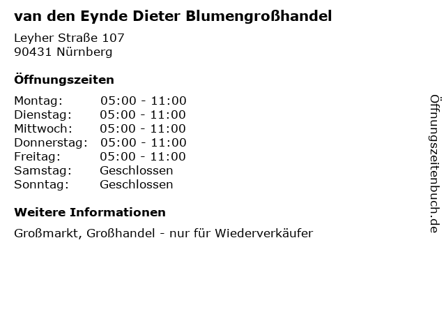 van den Eynde Dieter Blumengroßhandel in Nürnberg: Adresse und Öffnungszeiten