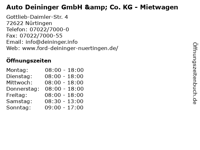 Auto Deininger GmbH & Co. KG - Mietwagen in Nürtingen: Adresse und Öffnungszeiten