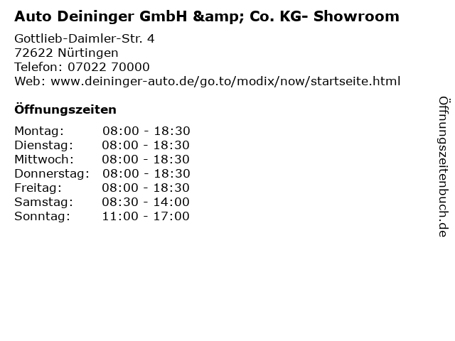 Auto Deininger GmbH & Co. KG- Showroom in Nürtingen: Adresse und Öffnungszeiten