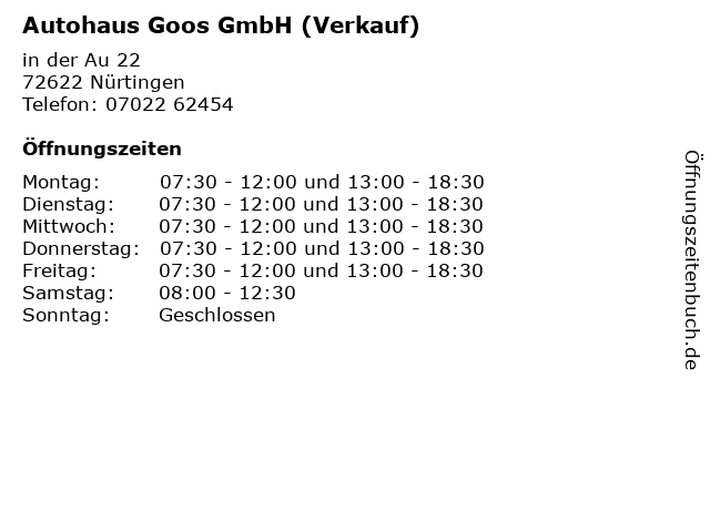 Autohaus Goos GmbH (Verkauf) in Nürtingen: Adresse und Öffnungszeiten