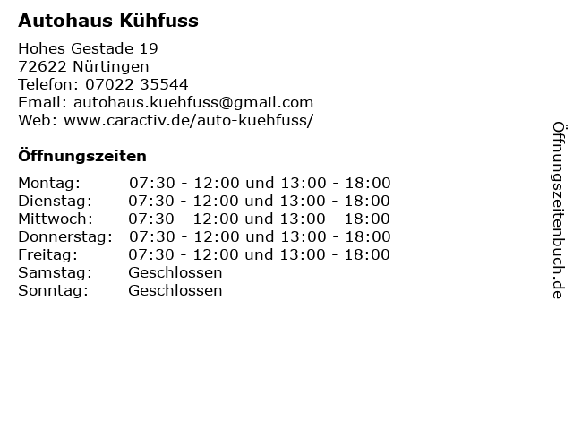 Autohaus Kühfuss in Nürtingen: Adresse und Öffnungszeiten