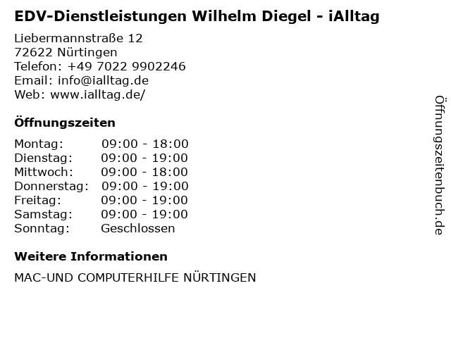 EDV-Dienstleistungen Wilhelm Diegel - iAlltag in Nürtingen: Adresse und Öffnungszeiten